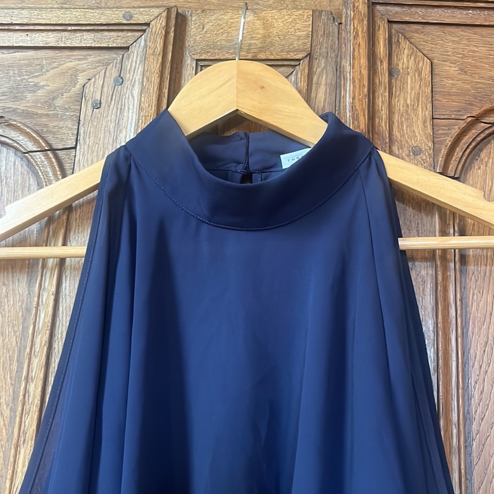 Three Eighty Two Navy Cold Shoulder Blouse - image 6